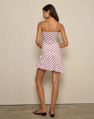 Kagari Mini Dress in Diagonal Stripe Pink