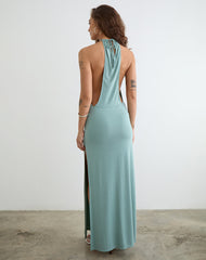 Karuna High Neck Maxi Dress in Aqua Grey