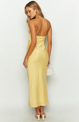 Kenna Yellow Satin Strapless Maxi Dress