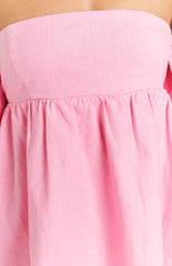 Koa Pink Off Shoulder Linen Mini Dress