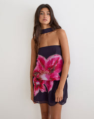 Lilira Mini Dress in Purple Chiffon with Desert Flower