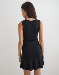 Luscian Plunge Mini Dress in Black
