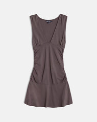 Luscian Plunge Mini Dress in Peppercorn