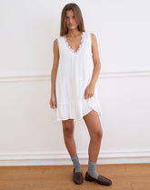 Manika Plunge Babydoll Mini Dress in Rayon White