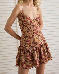 Marja Cami Mini Dress in Chiffon Rusty Flower