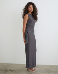 Mawa Maxi Dress in Brown with Compact Blue Polka Dots