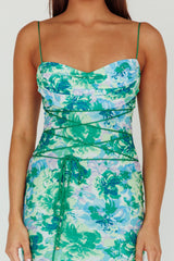 Teava Laced Waist Midi Dress Floral Green