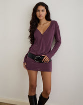 Mihiro Plunge Mini Dress in Cupro Deep Purple