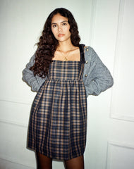 Mikayla Square Neck Mini Dress in Navy and Mustard Check