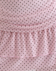 Mowgli Cap Sleeve Mini Dress in Baby Pink with Micro Polka Black