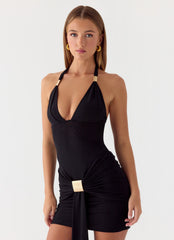 Miyah Halter Hardware Mini Dress - Black