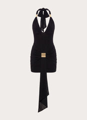 Miyah Halter Hardware Mini Dress - Black