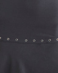 Nakime Halter Mini Dress with Eyelets in Jersey Charcoal Grey