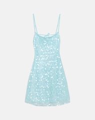 Nataru Mini Dress in Net Sequin Blue