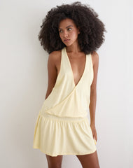 Pippa Plunge Wrap Mini Dress in Lemon