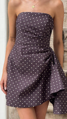 Hanae Mini Dress - Brown Polka