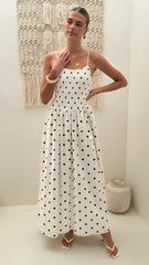 Gena Maxi Dress - White Polka