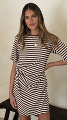 Nula Mini Dress - Brown Stripe