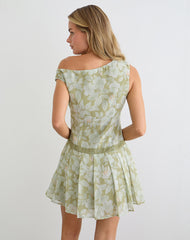 Qaireen Mini Dress in Pale Flower Green