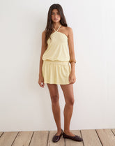 Ramira Drop Waist Mini Dress in Butter Yellow with Micro Polka Dots
