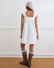 Sanaly Mini Dress in Poplin White with Cherry Blossom Embroidery