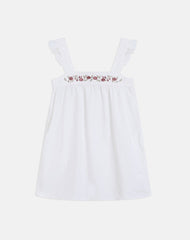 Sanaly Mini Dress in Poplin White with Cherry Blossom Embroidery