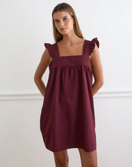 Sanaly Mini Dress in Poplin Maroon