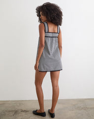 Sandat Smock Mini Dress in Mini Gingham Grey