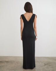 Sanyu Plunge Maxi Dress in Cupro Black