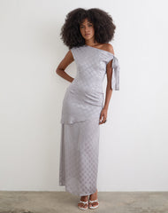 Sardian Maxi Dress in Chiffon Monochrome Silver Grey Polka