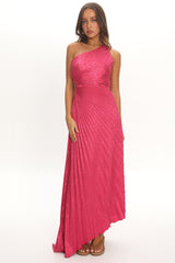 Amelie One-Shoulder Accordion Pleat Maxi Dress Floral Fuchsia