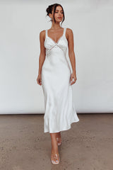 Nyah Lace Trim Midi Dress Off White