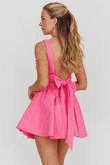 Verdant Square Neck Flared Mini Dress Fuchsia
