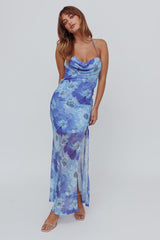 Osaka Sun Lace-Up Back Mesh Dress Blue