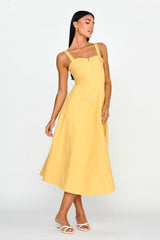 Emilio Pleated Bust A-Line Midi Dress Yellow