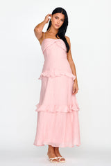 Rise & Glow Frill Trim Textured Midi Dress Blush