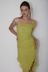 After Party One Sleeve Ruffle Mini Dress Lime