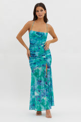 Apryl Ruched Lace-Up Back Dress Green