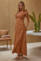 Elexia Tied Shoulder Midi Dress Textured Chocolate