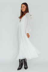 Kylin Balloon Sleeve Tied Bust Maxi Dress White