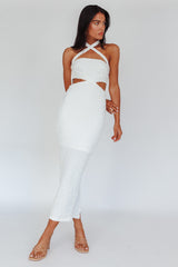 Zadriana Halterneck Textured Midi Dress White