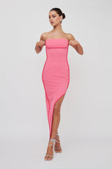 October Strapless Piping Midi Dress Hot Pink
