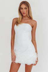 Leni Strapless Embellished Hem Mini Dress White