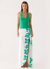 Sarinda Maxi Dress - Green White Tropic Floral Print