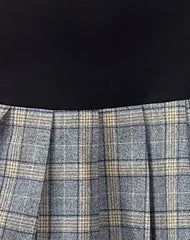 Terdayu Bandeau Pleated Mini Dress in Black Grey Check