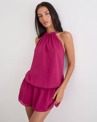 Veloria Halterneck Mini Dress in Dark Rose