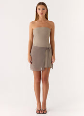 Via Veneto Mini Dress - Sand Brown