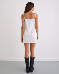 Yoshiko Broderie Trim Mini Dress in White