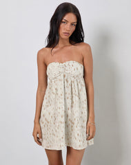 Yukio Bandeau Mini Dress in Ivory Bambi Print