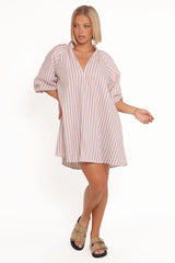 Doran Mini Dress - Beige White